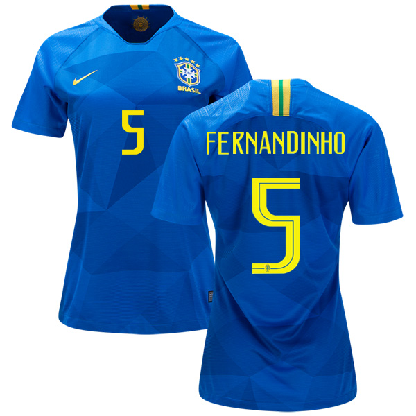 Women's Brazil #5 Fernandinho Away Soccer Country Jersey
